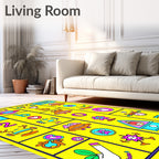 Whimsical Yellow Cartoon Alphabet Collage Rug