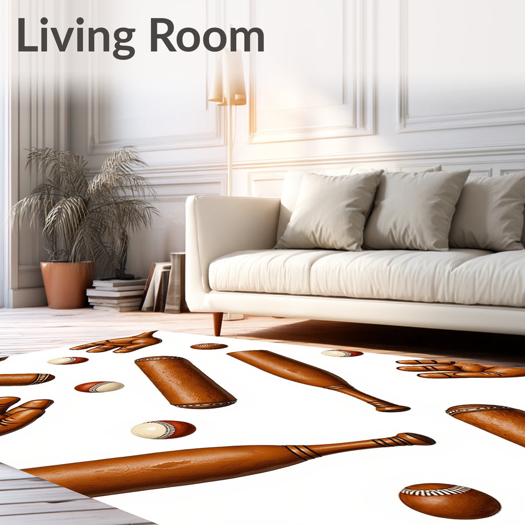 Brown Baseball Bats Mitts Balls Rug