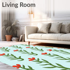 Red Floral Stem Light Blue Background Rug