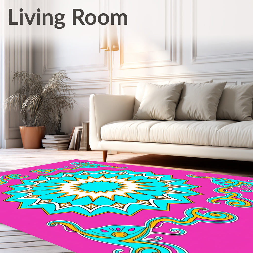 Vibrant Teal Sunburst Swirl Rug