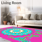 Vibrant Teal Sunburst Swirl Rug