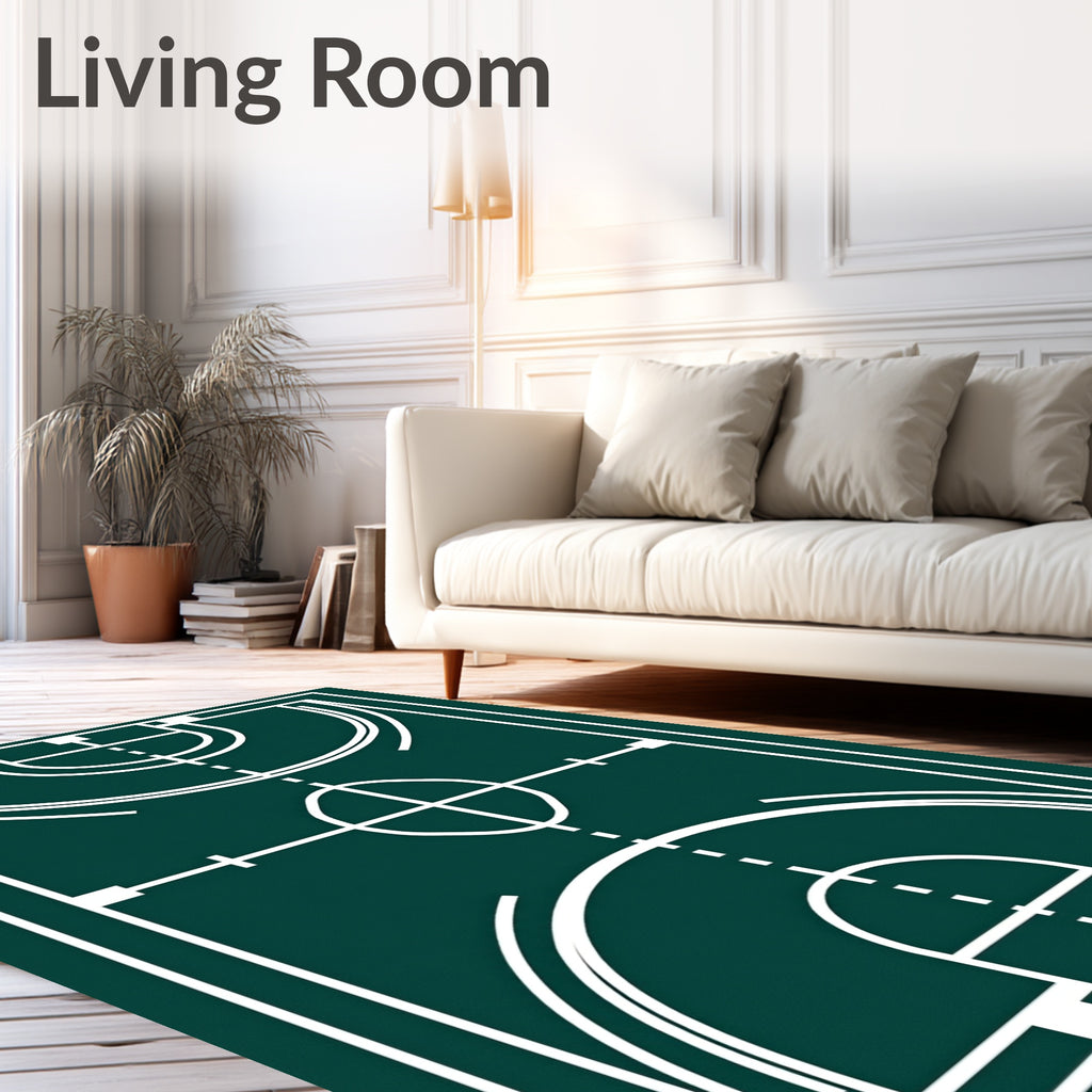 Green Court Lines Geometric Play Rug