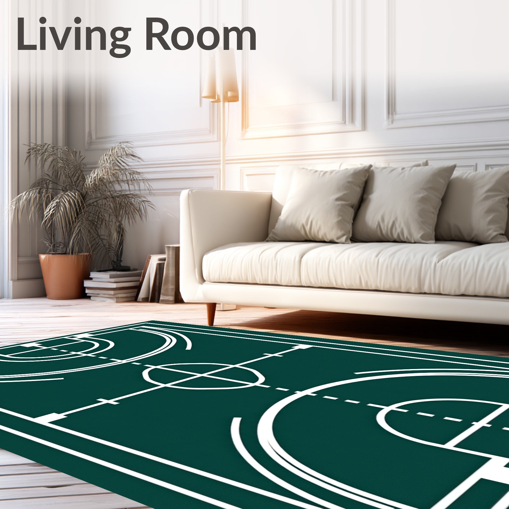 Green Court Lines Geometric Play Rug