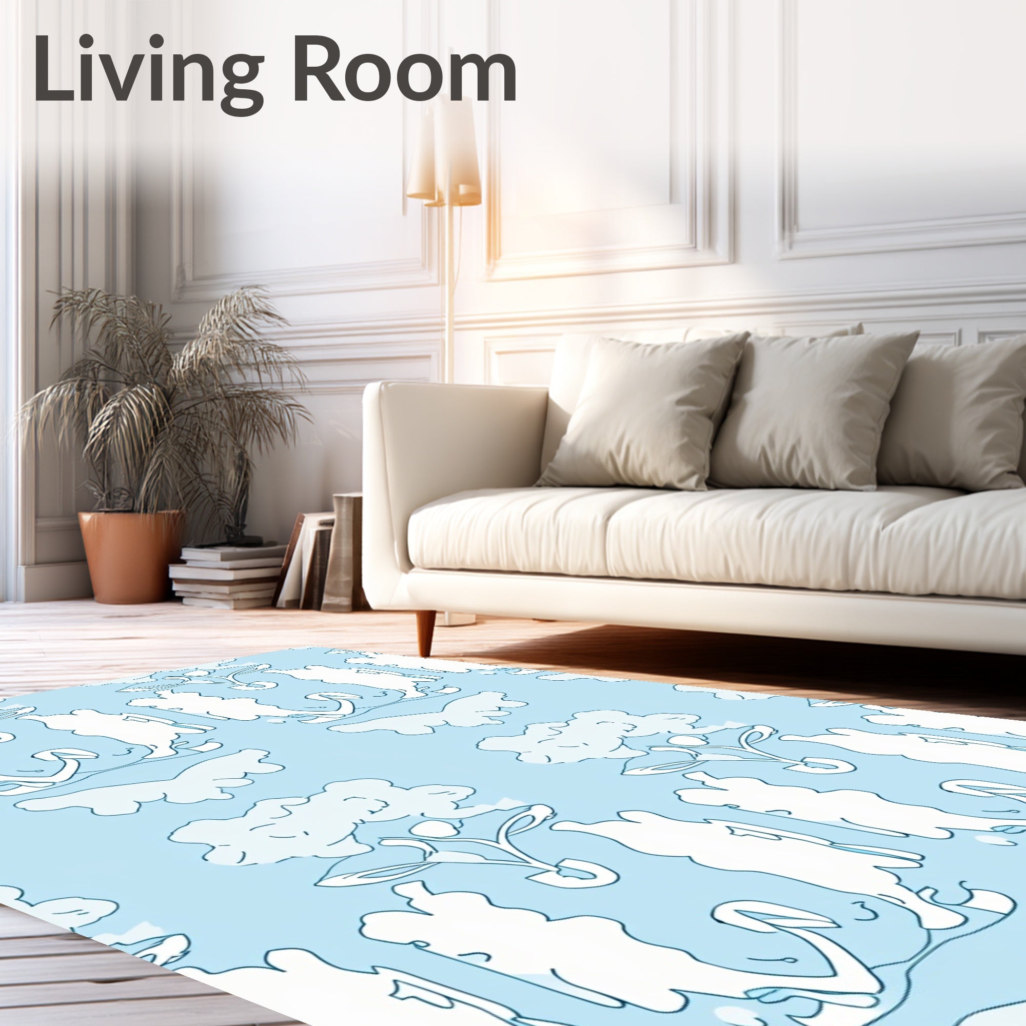 Sky Blue Abstract Clouds and Flower Rug