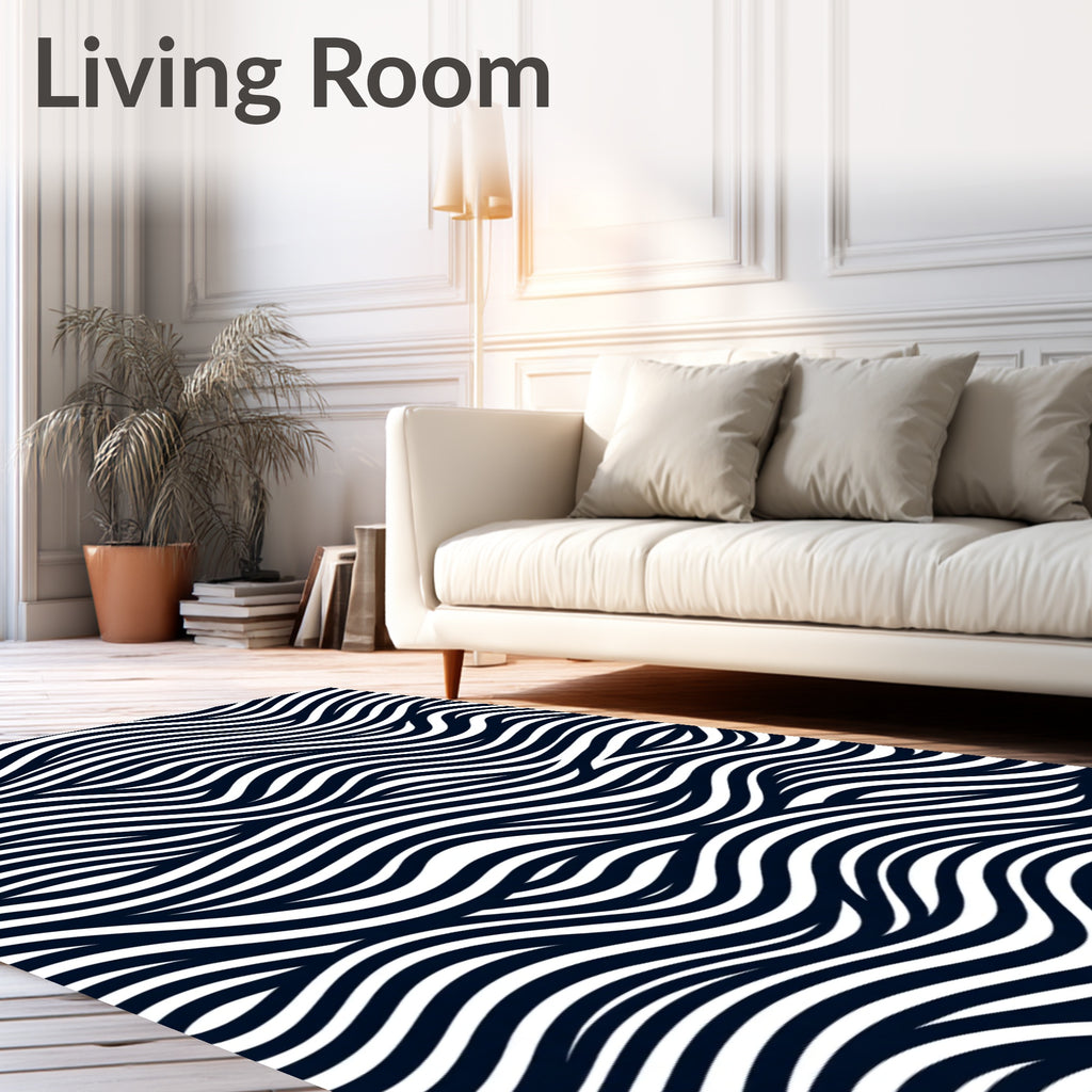 Ink Black White Flowing Waves Rug