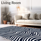 Ink Black White Flowing Waves Rug