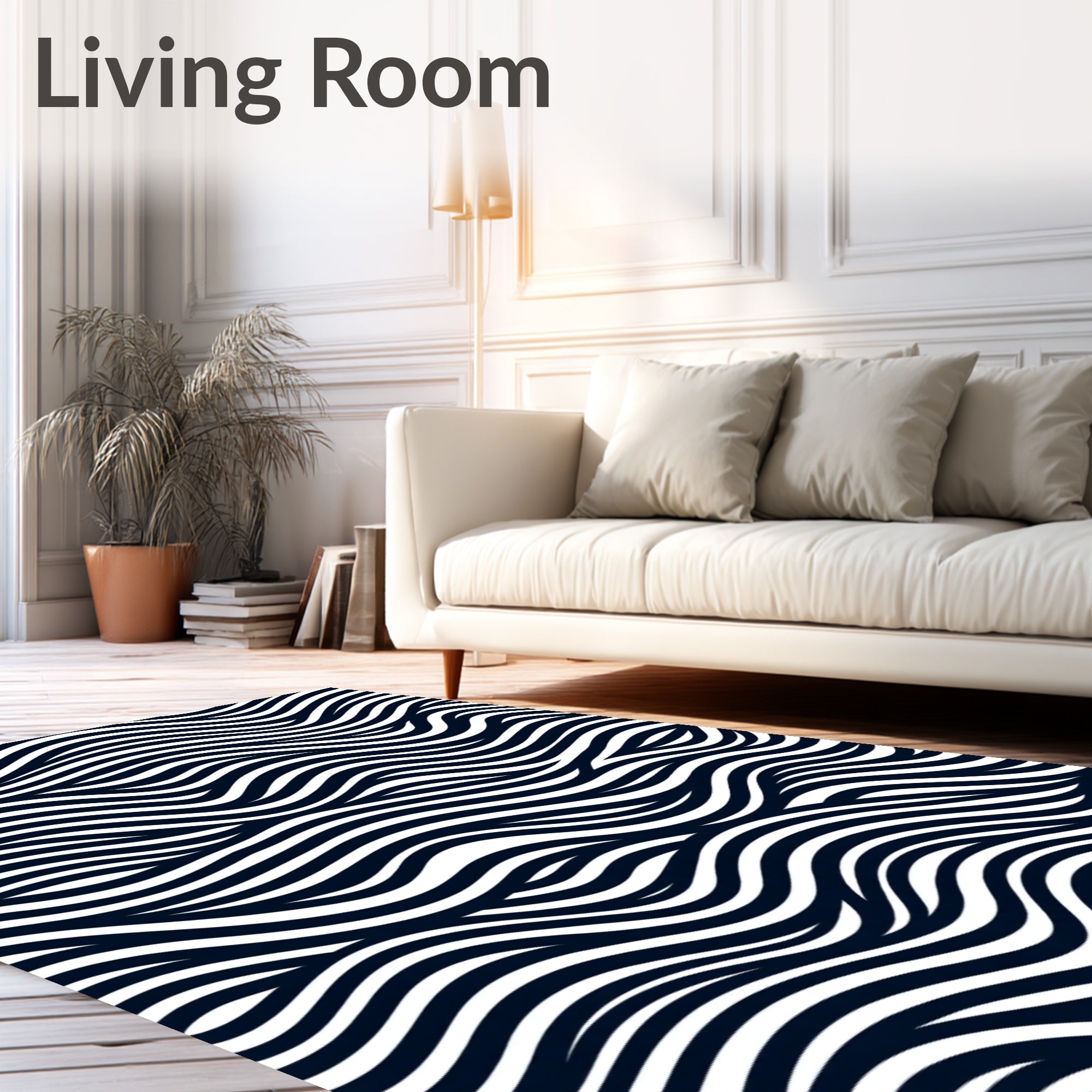 Ink Black White Flowing Waves Rug