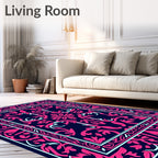 Fuchsia Baroque Floral Bordered Rug