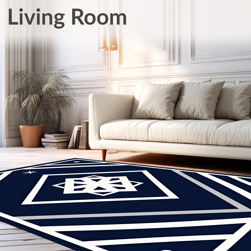 Navy White Geometric Starburst Medallion Rug