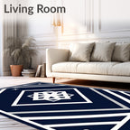 Navy White Geometric Starburst Medallion Rug