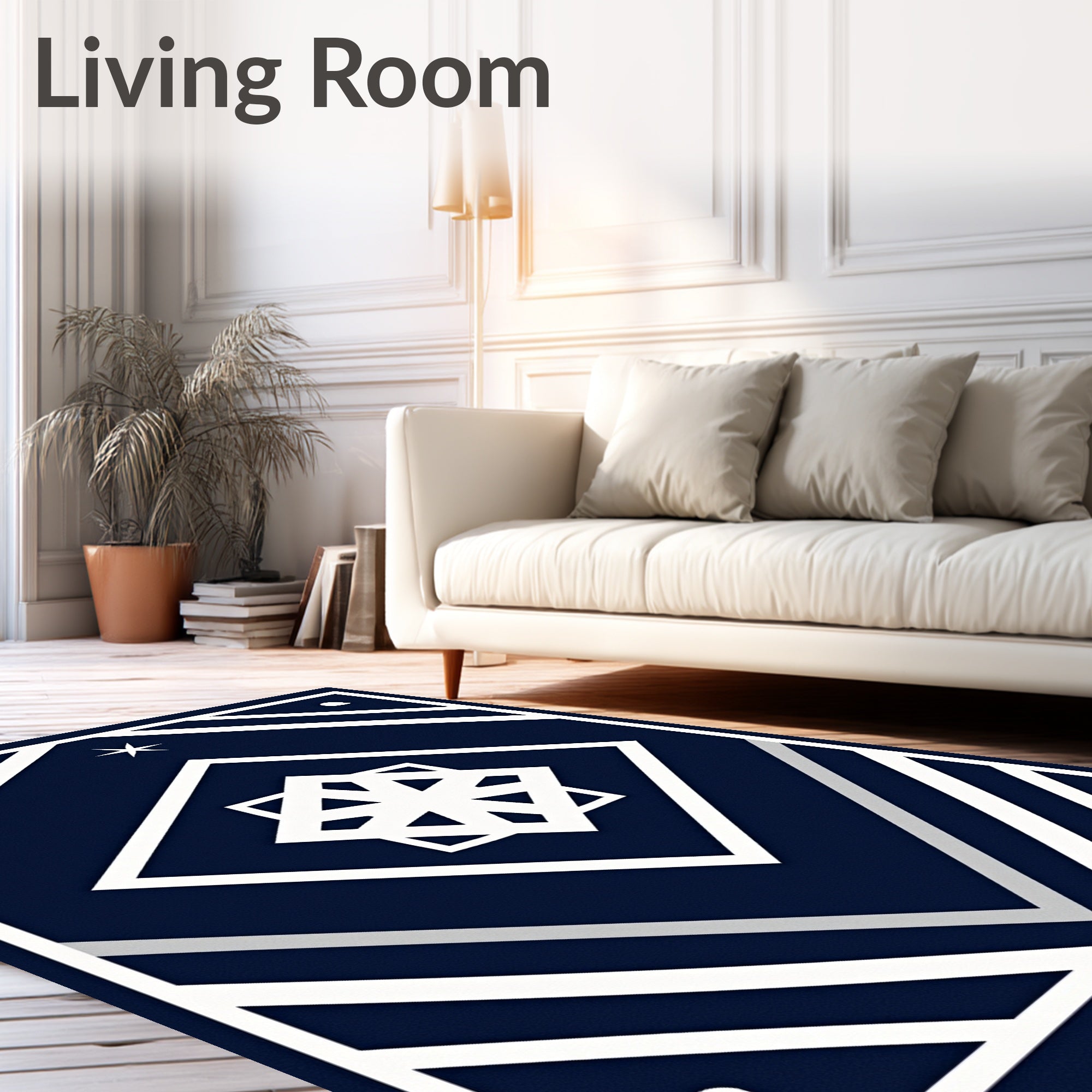 Navy White Geometric Starburst Medallion Rug