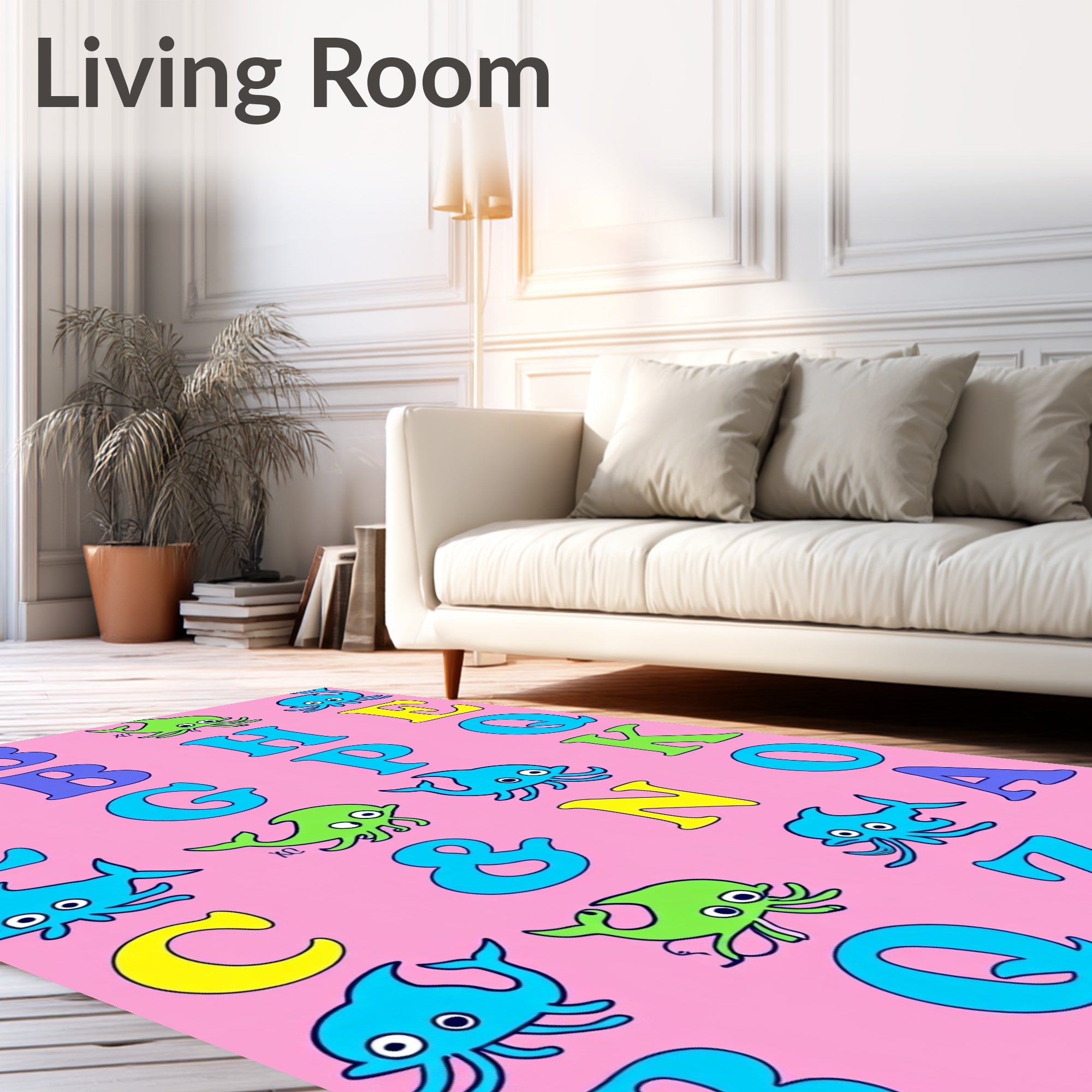 Whimsical Ocean Alphabet Creatures Pink Rug