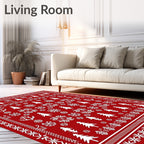 Rustic Red Winter Forest Snowflakes Rug