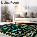Yellow and Teal Snowflake Folk Art Rug