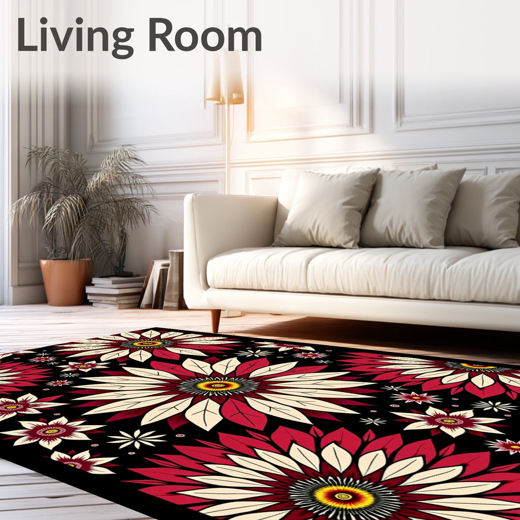 Bold Red Cream Floral Burst Rug