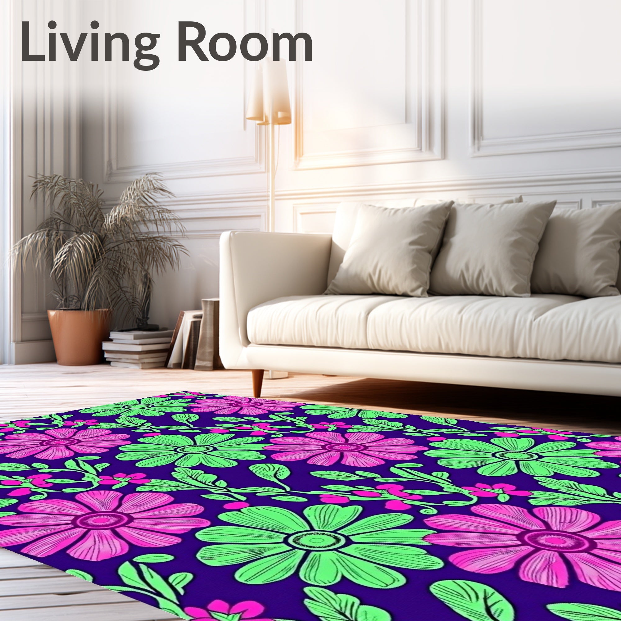 Bold Magenta Green Floral Vines Rug