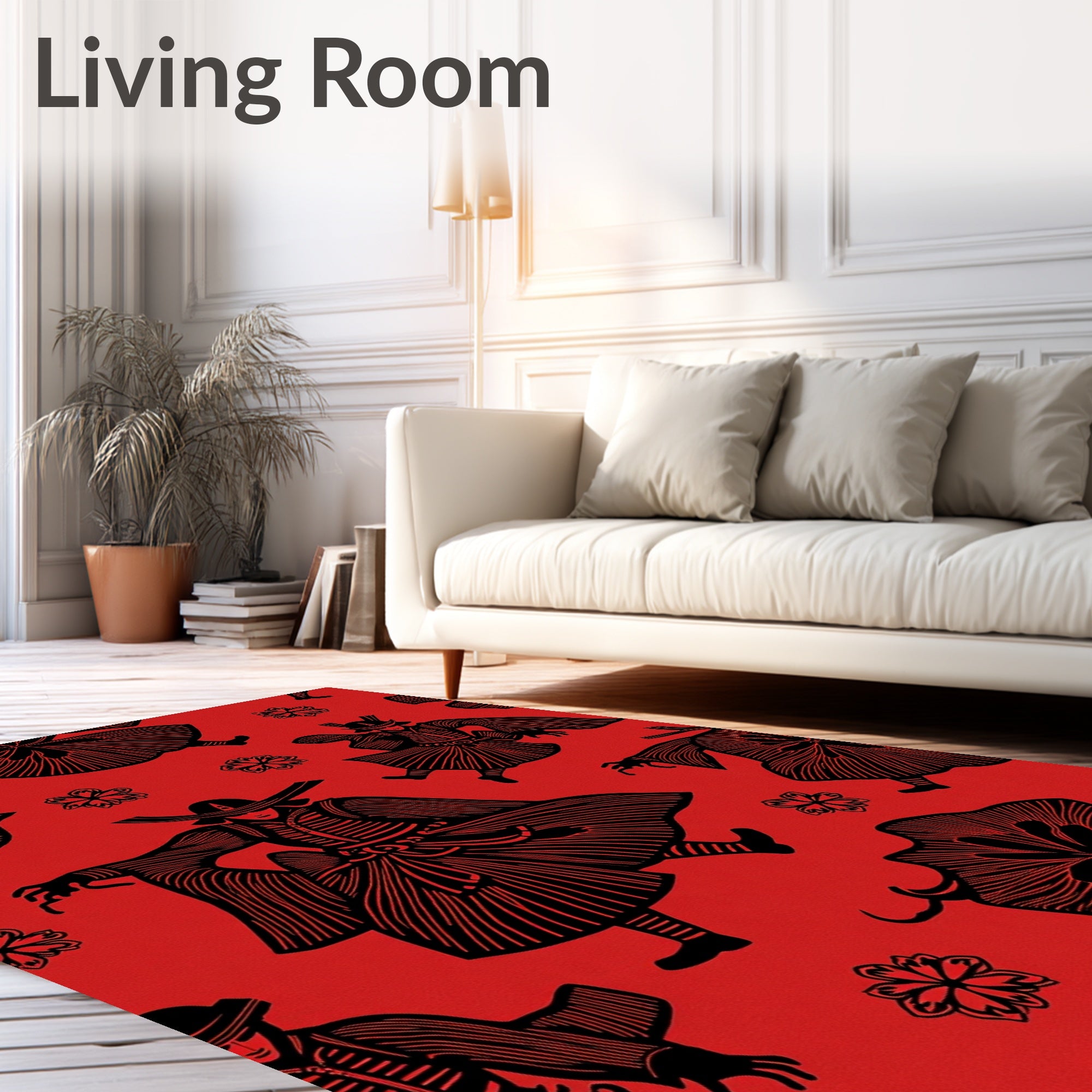 Red Samurai Figure Floral Medley Rug