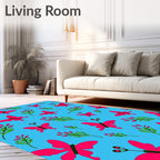 Bright Pink Butterfly Floral Branch Rug