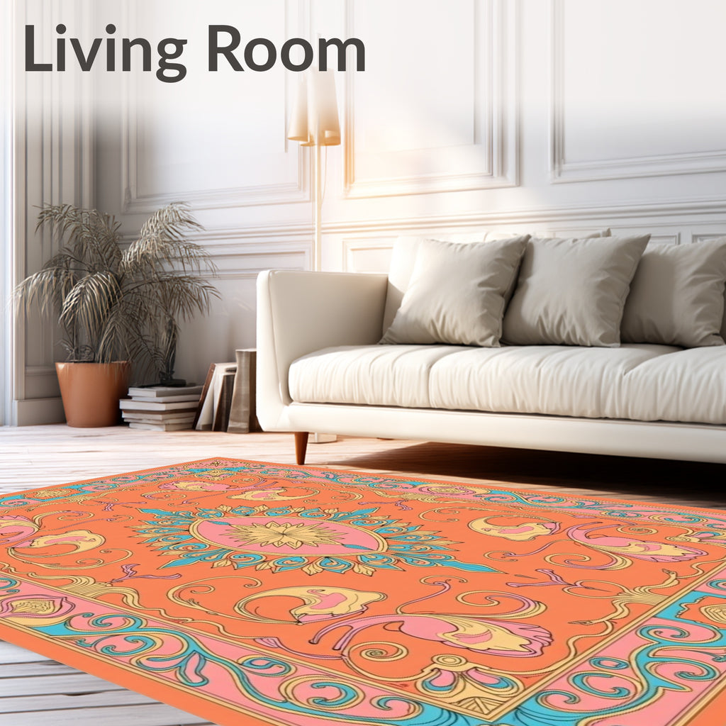 Vibrant Orange Floral Swirl Garden Rug