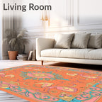 Vibrant Orange Floral Swirl Garden Rug