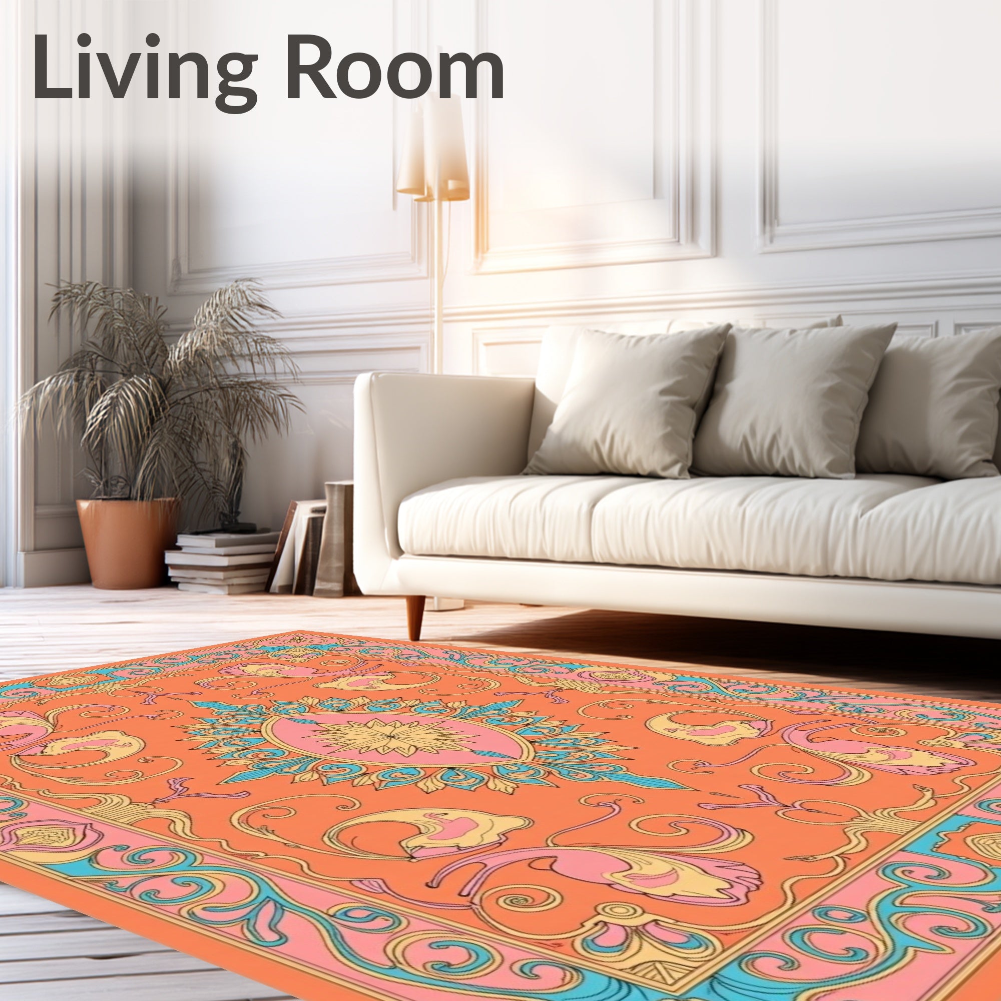 Vibrant Orange Floral Swirl Garden Rug