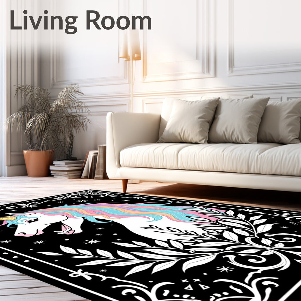 Pastel Unicorn with Floral Frame Rug