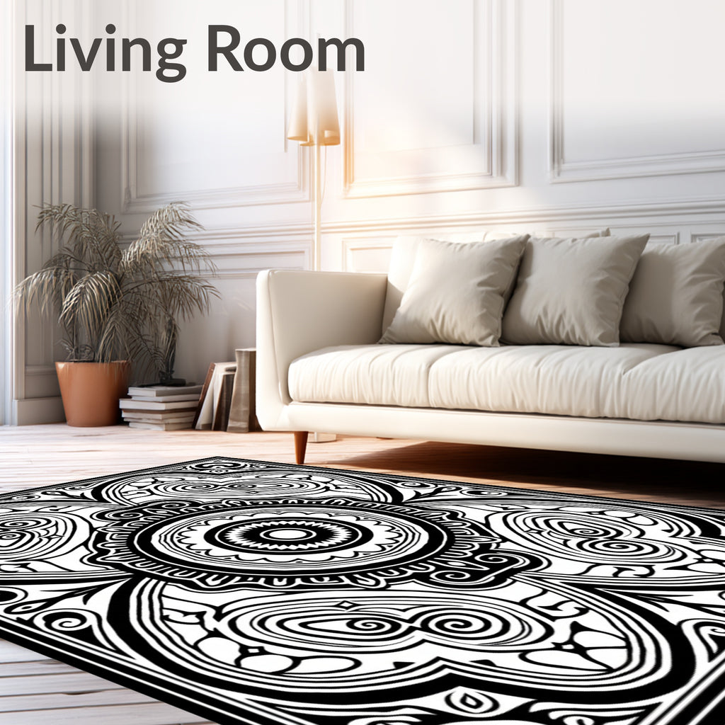Bold Black and White Floral Medallion Rug