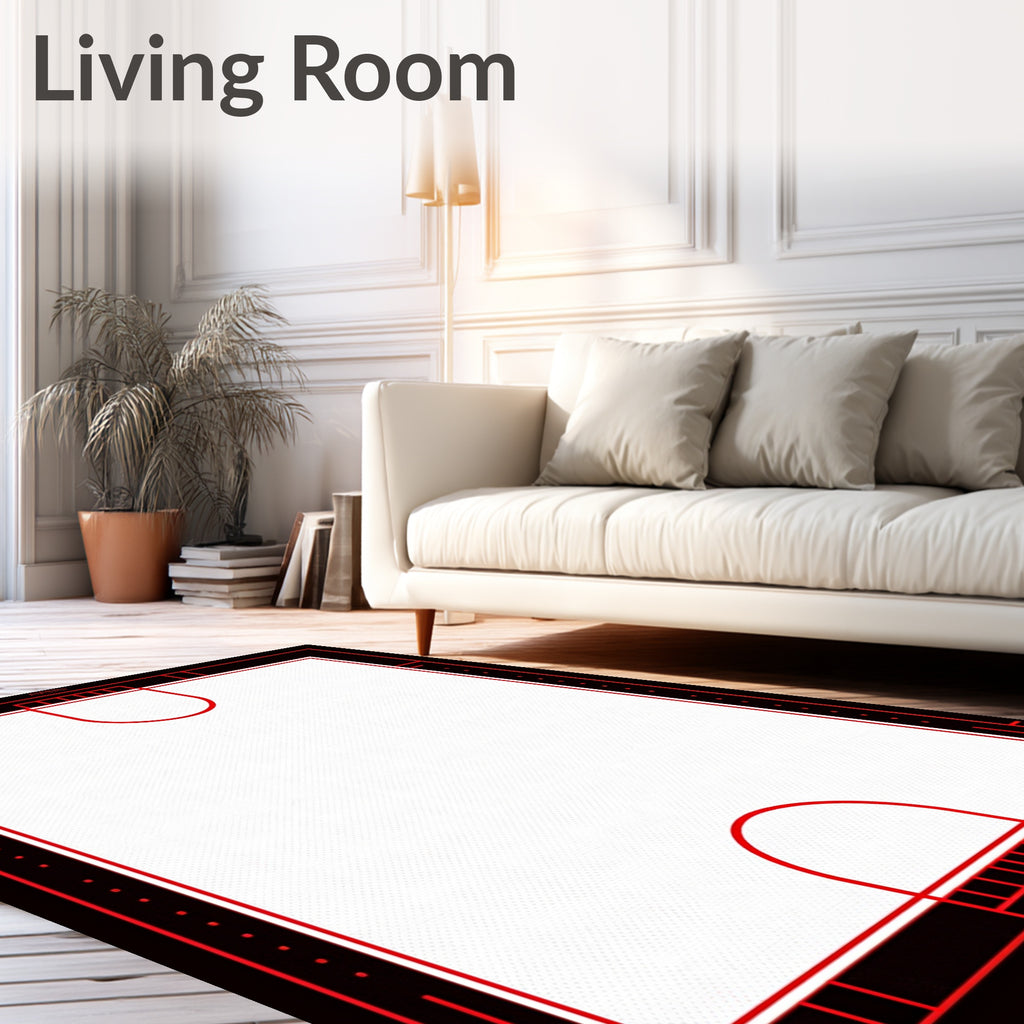 Minimalist Red Outline Geometric Court Rug