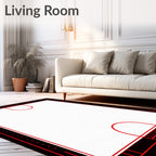 Minimalist Red Outline Geometric Court Rug
