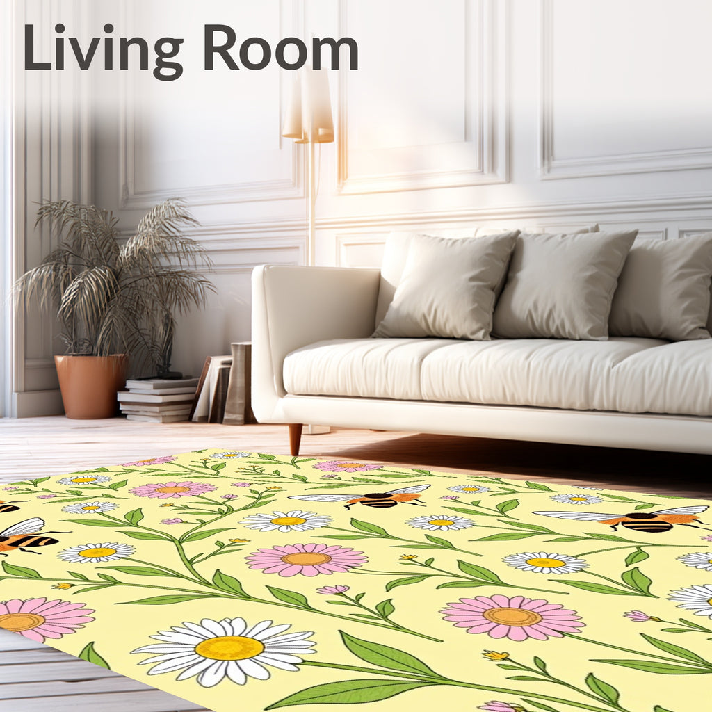 Whimsical Bumblebee Floral Garden Rug