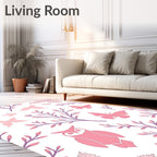 Pink Butterfly and Owl Garden Whimsy Rug
