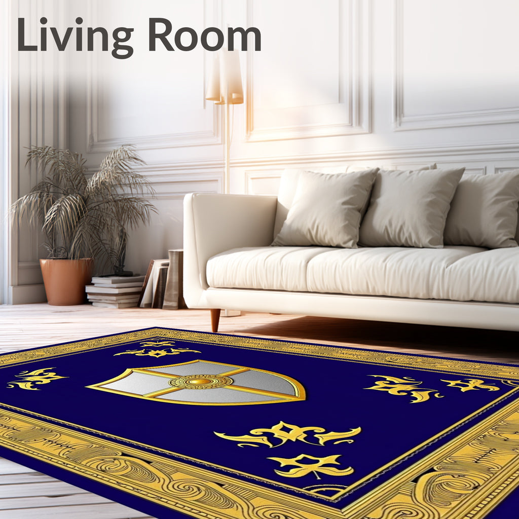 Royal Blue Golden Shield Emblem Rug