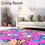Cute Pink Bunny Flower Whimsical Rug
