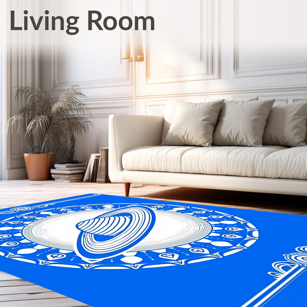 Deep Blue Saturn Ring Mandala Rug