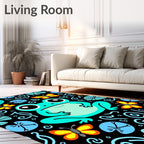 Whimsical Teal Frog Butterfly Pond Rug