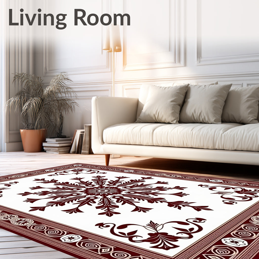Deep Crimson Intricate Floral Frame Rug