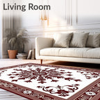 Deep Crimson Intricate Floral Frame Rug