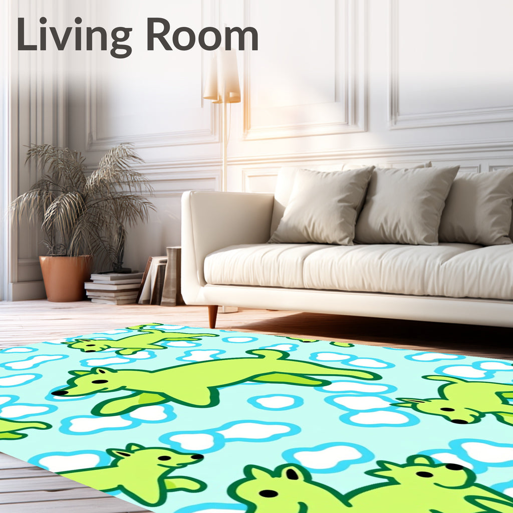 Playful Lime Green Dogs Cloudscape Rug