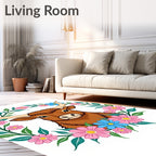 Brown Highland Cow Floral Wreath Rug