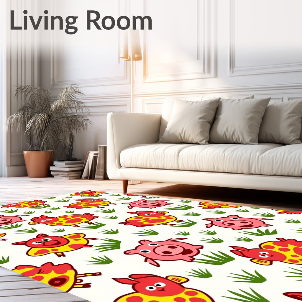 Happy Farm Animals Red Yellow Grass Rug