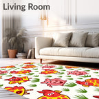 Happy Farm Animals Red Yellow Grass Rug
