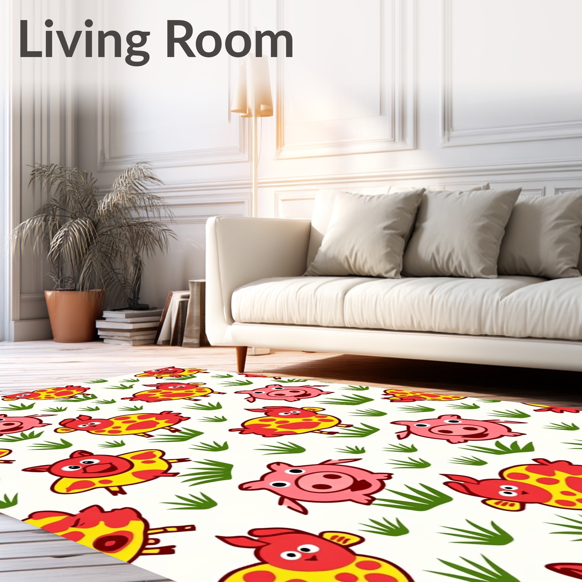 Happy Farm Animals Red Yellow Grass Rug