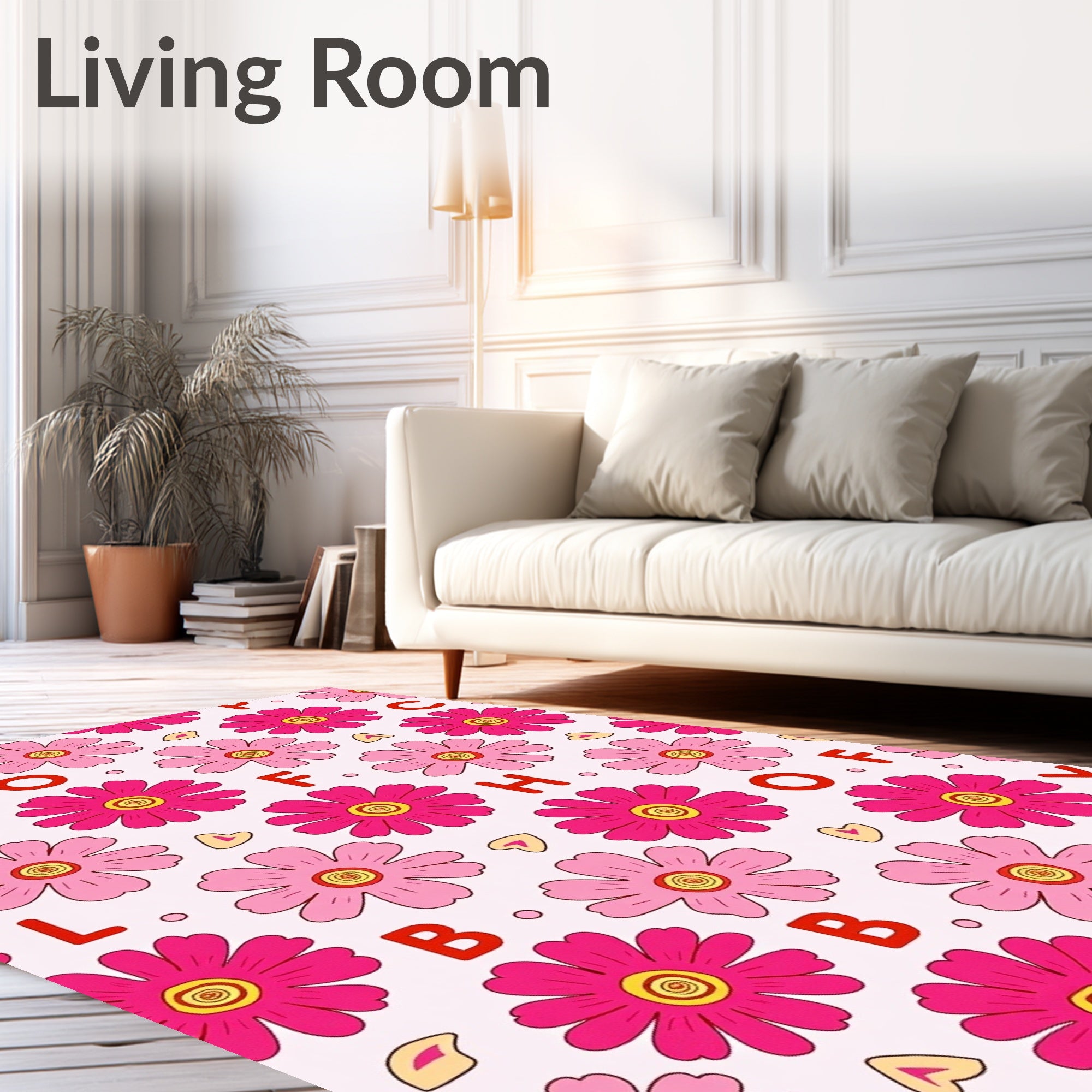 Pink Daisy Garden Alphabet Rug