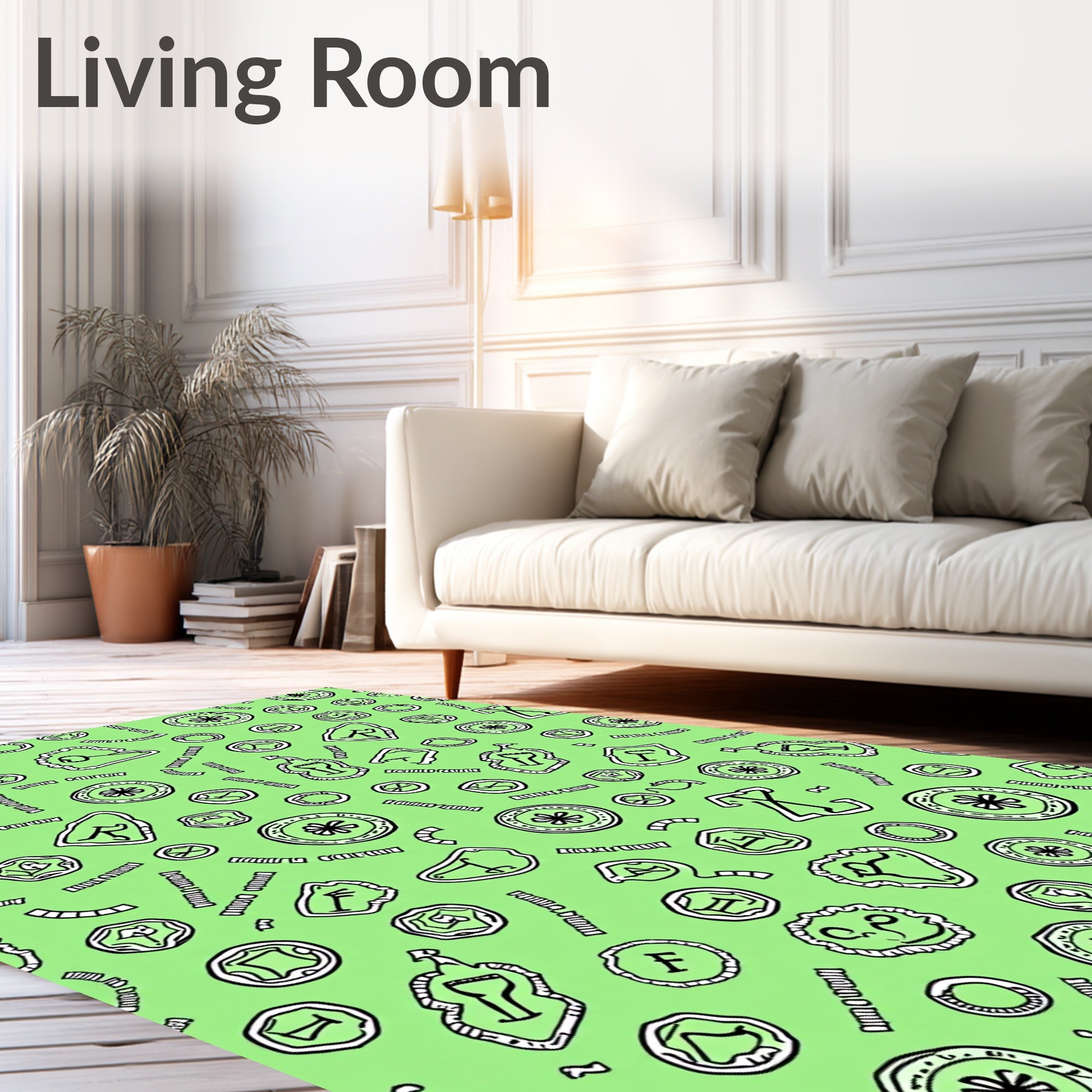 Whimsical Green Organic Cartoons Rug