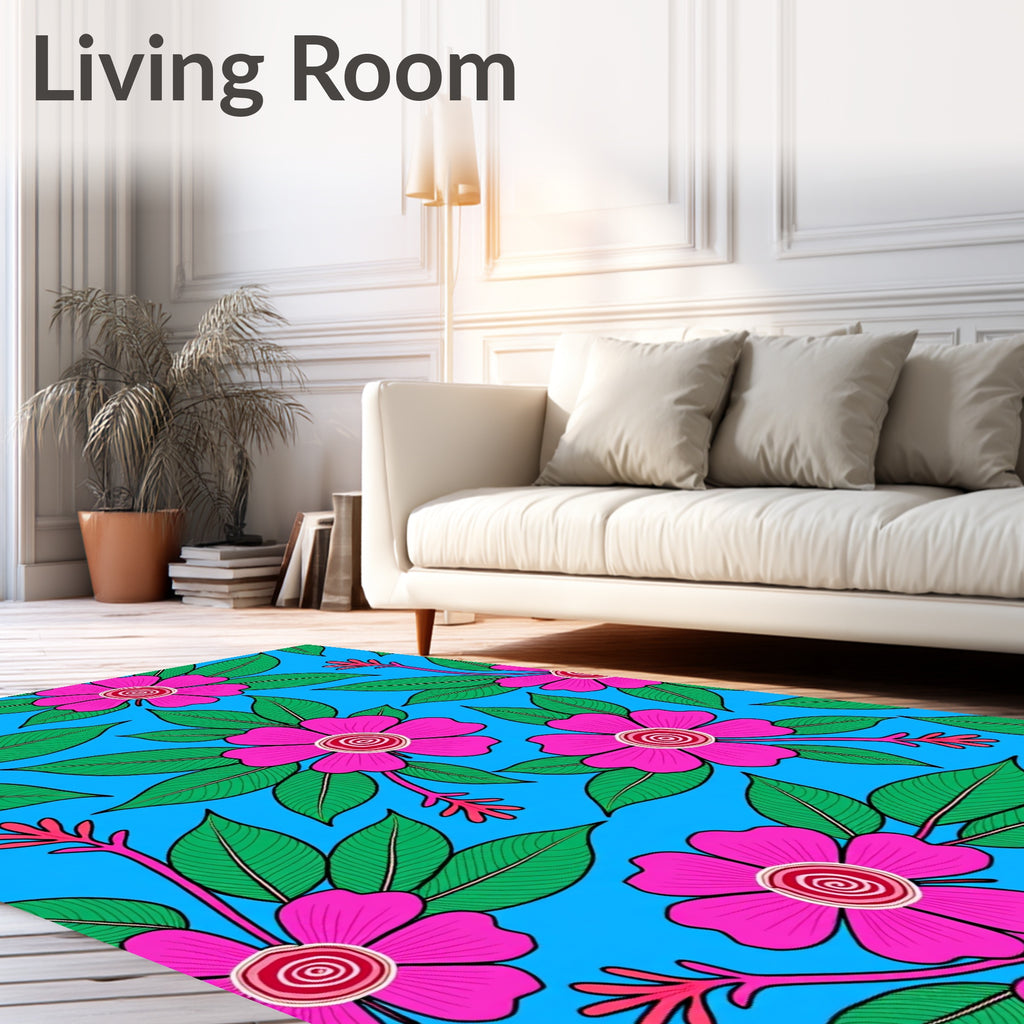 Vibrant Pink Floral Tropical Foliage Rug