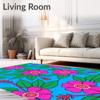 Vibrant Pink Floral Tropical Foliage Rug