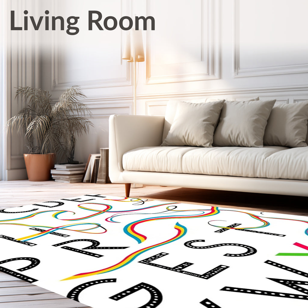 Rainbow Ribbon Alphabet Collage Rug