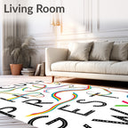 Rainbow Ribbon Alphabet Collage Rug
