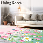 Pink Daisy Field Butterflies Garden Rug