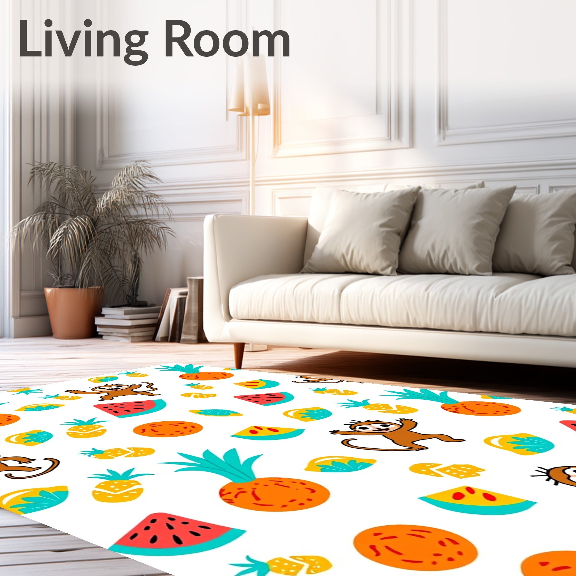 Whimsical Monkey Pineapple Watermelon Summer Rug
